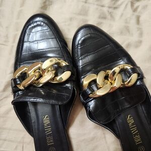 Dior Black Loafers with Gold Chain Detail